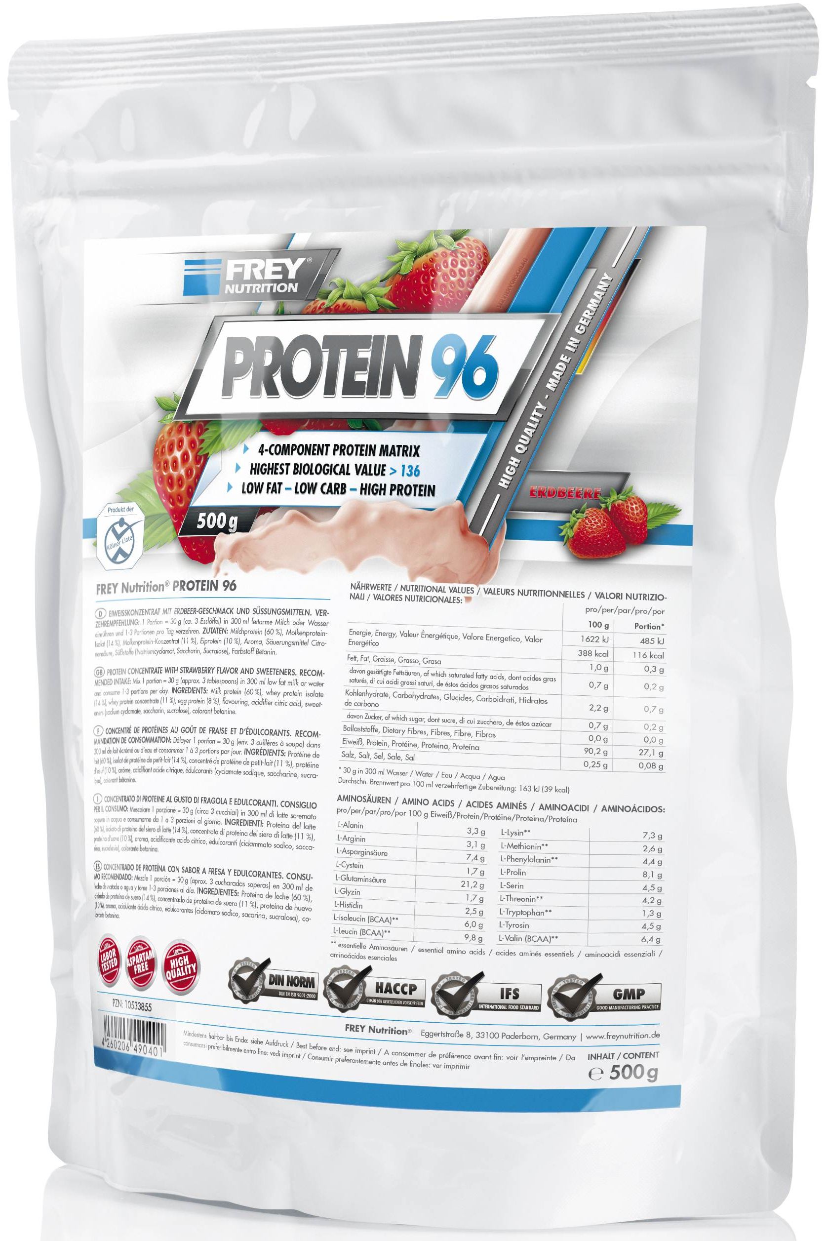 Erdbeer - FREY NUTRITION Protein 96 - 500g