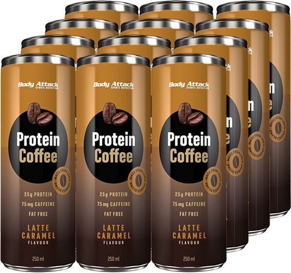 Body Attack Protein Coffee 12 x 250ml - Latte Caramel Flavour
