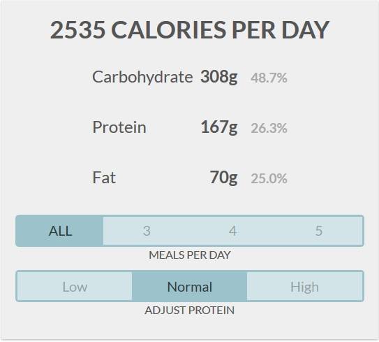 2525 Kalorien pro Tag Aufteilungsbeispiel