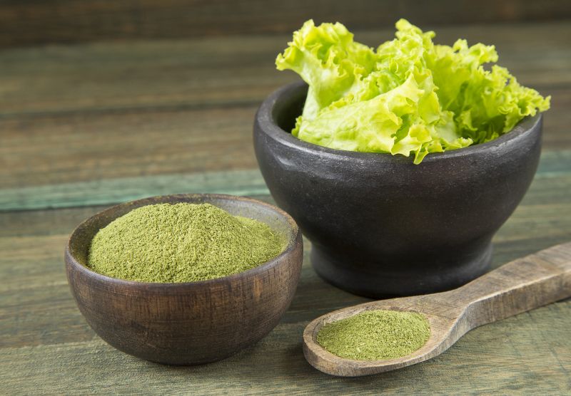 Grünes Gemüsepulver Gesundes Gemüsepulver mit viel Vitaminen und Mineralstoffen