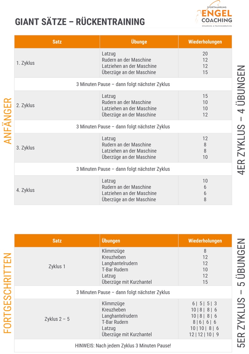 Beispielhaftes Rückentraining mit Giant Sätzen Giant Training für Anfänger bis Fortgeschrittene