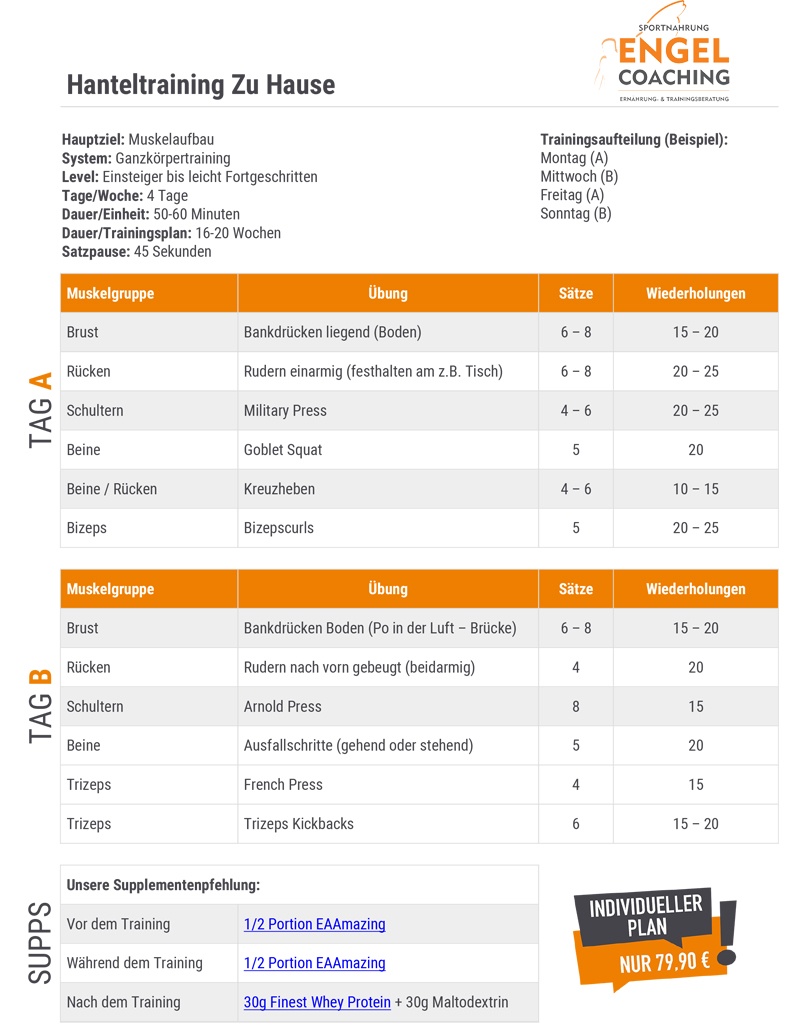 Trainingsplan Hanteltraining zu Hause Muskelaufbau Trainingsplan zu Hause