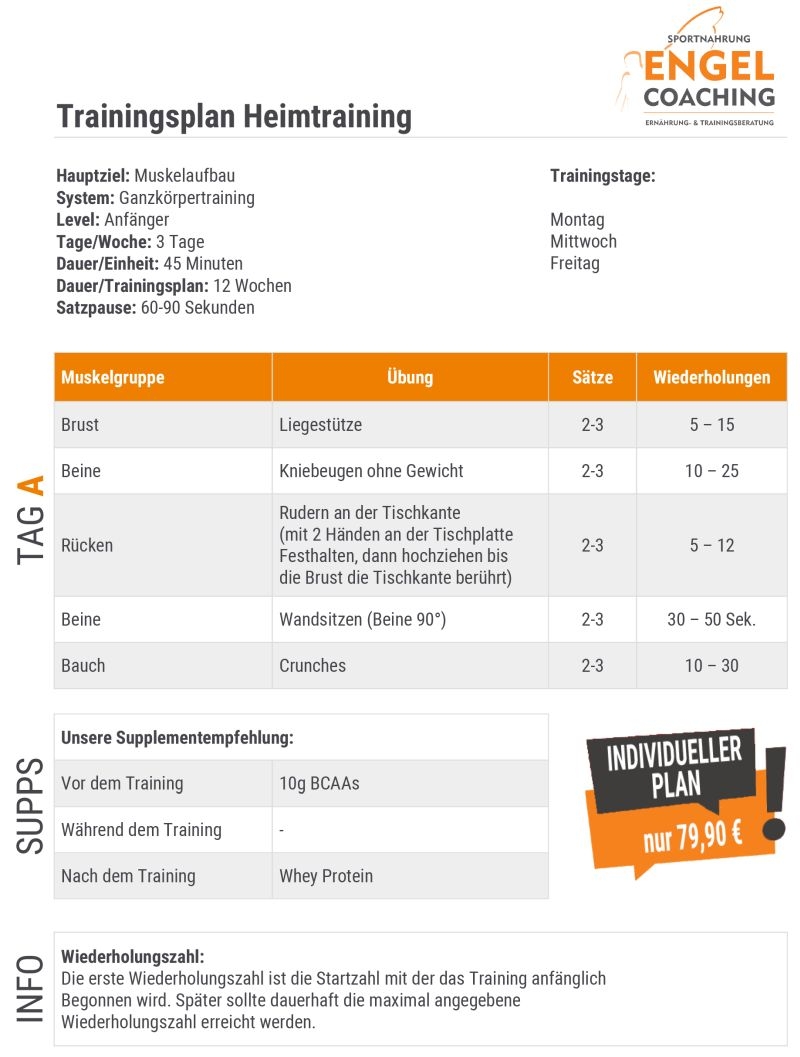 Heimtraining Trainingsplan zum Muskelaufbau für Änfänger Heimtraining Trainingsplan zum Muskelaufbau für Änfänger