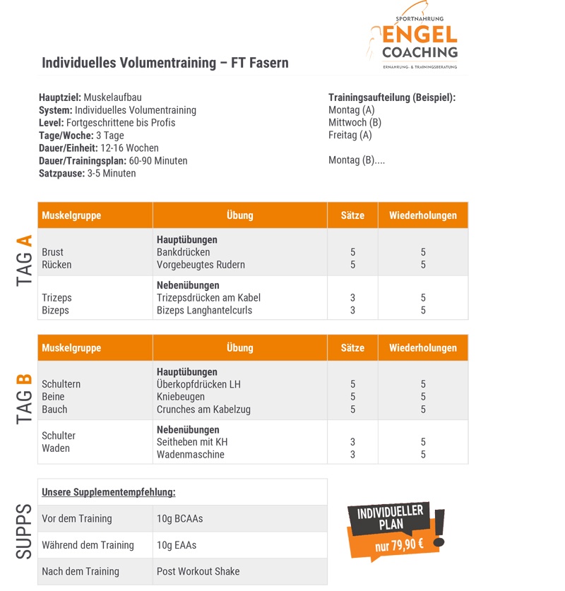 FT Faser Trainingsplan Individuelles Volumentraining für FT Fasern